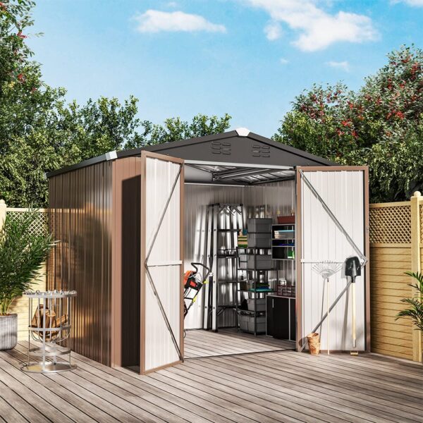 5.3/6.6/7.8ft Metal Garden Shed Tool Storage BIke Shed Skillion Rooftops