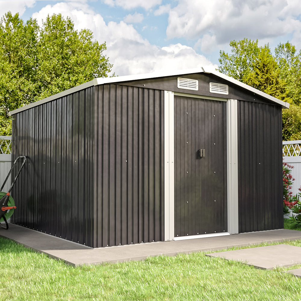 6' x 8'/8' x 8'/10' x 8' ft Garden Steel Shed with Gabled Roof Top Black and Green