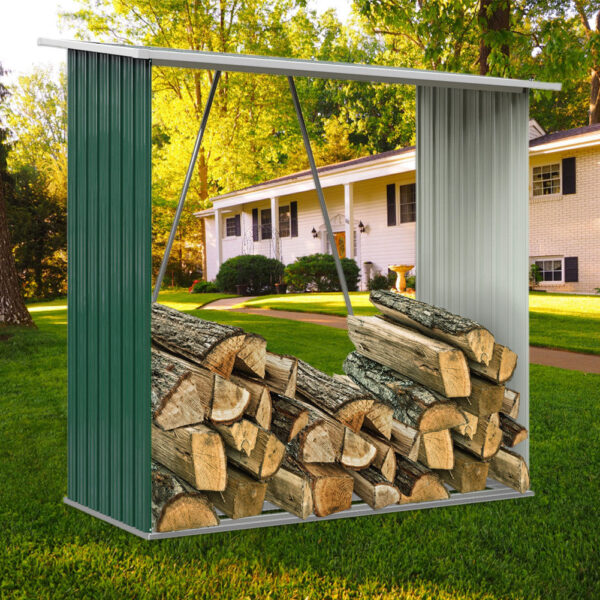 164cm L Firewood Storage Shed Metal Log Holder Fire Wood Rack Garden Patio Shelter