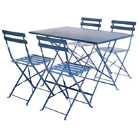 4 Seater Rectangular Metal Folding Dining Set - Navy Grey