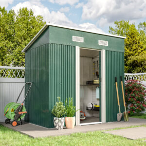 4′ x 6′ ft / 4′ x 8′ ft Garden Shed with Skillion Roof Top Steel Black/Green