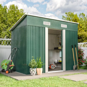 4′ x 6′ ft / 4′ x 8′ ft Garden Shed with Skillion Roof Top Steel Black/Green