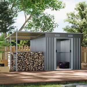 6X9FT Outdoor Metal Pent Roof Storage Shed with Lean-to