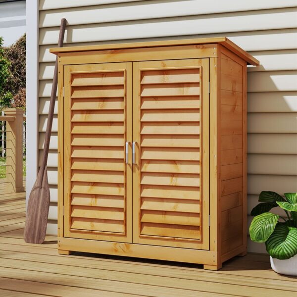 97cm H Outdoor Solid Wood Storage Cabinet Garden Tool Shed