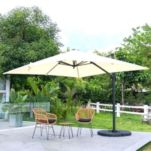 Beige 3 x 3 m Square Cantilever Parasol Outdoor Hanging Umbrella for Garden and Patio