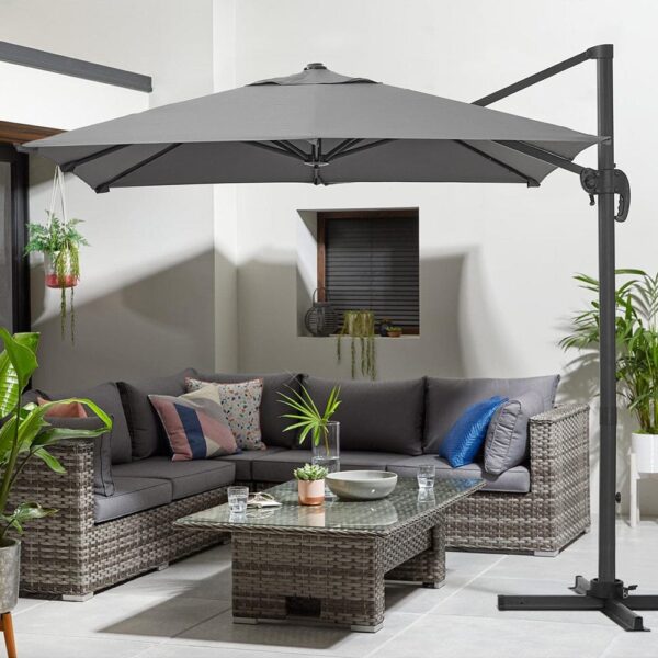 Grey 2.5m Cantilever Parasol with Base for Garden