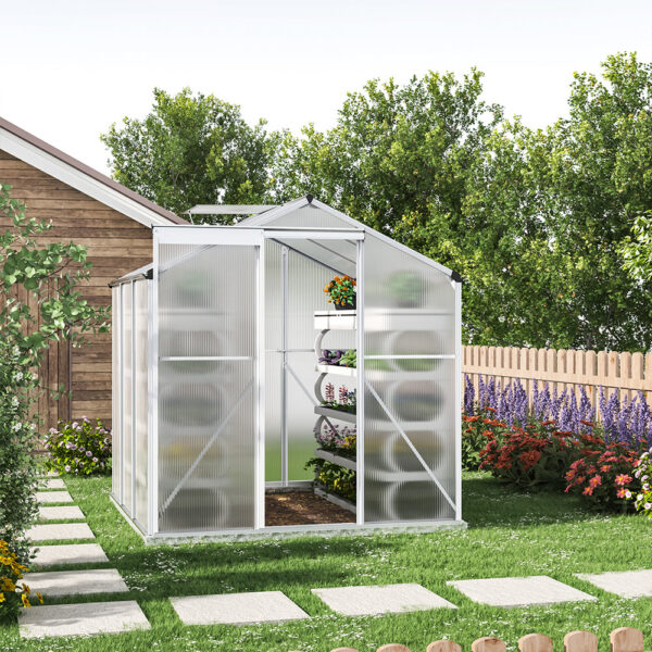 Living and Home Silver Aluminum Framed 6x6 Greenhouse with Vent