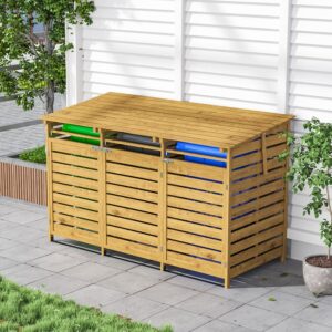 Outdoor Spruce Wood Trash Can Storage Shed