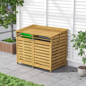 Outdoor Spruce Wood Trash Can Storage Shed