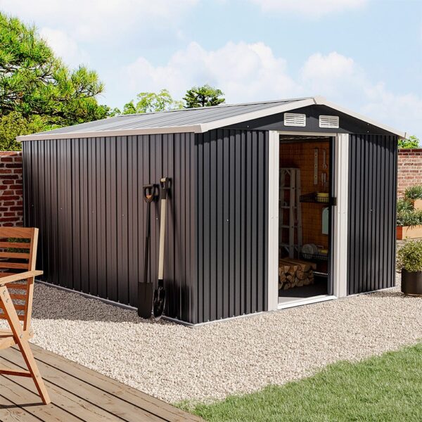 Waterproof 6x8/8x8/10x8ft Metal Shed with Gable Roof Charcoal/Green