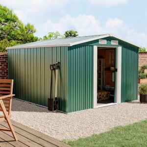 Waterproof 6×8/8×8/10x8ft Metal Shed with Gable Roof Charcoal/Green